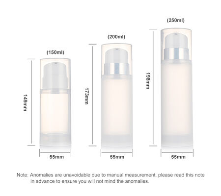 Butelka z pompką bezpowietrzną 150 ml 200 ml 250 ml / PP Przezroczysta butelka z pompką do balsamu do opakowań kosmetycznych